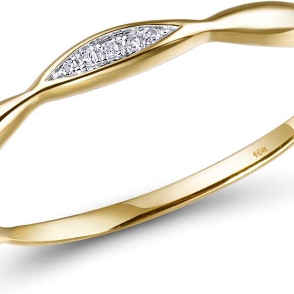 10K Solid Gold Genuine Diamond Dainty Twisted Stacking Ring for Women - Picture 1 of 5